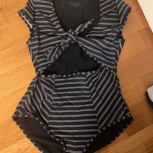 Athleta Navy and white striped swimsuit